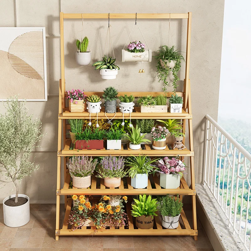Solid Wood Flower Shelf Plant  - Outdoor Furniture Wood ulasan dan harga