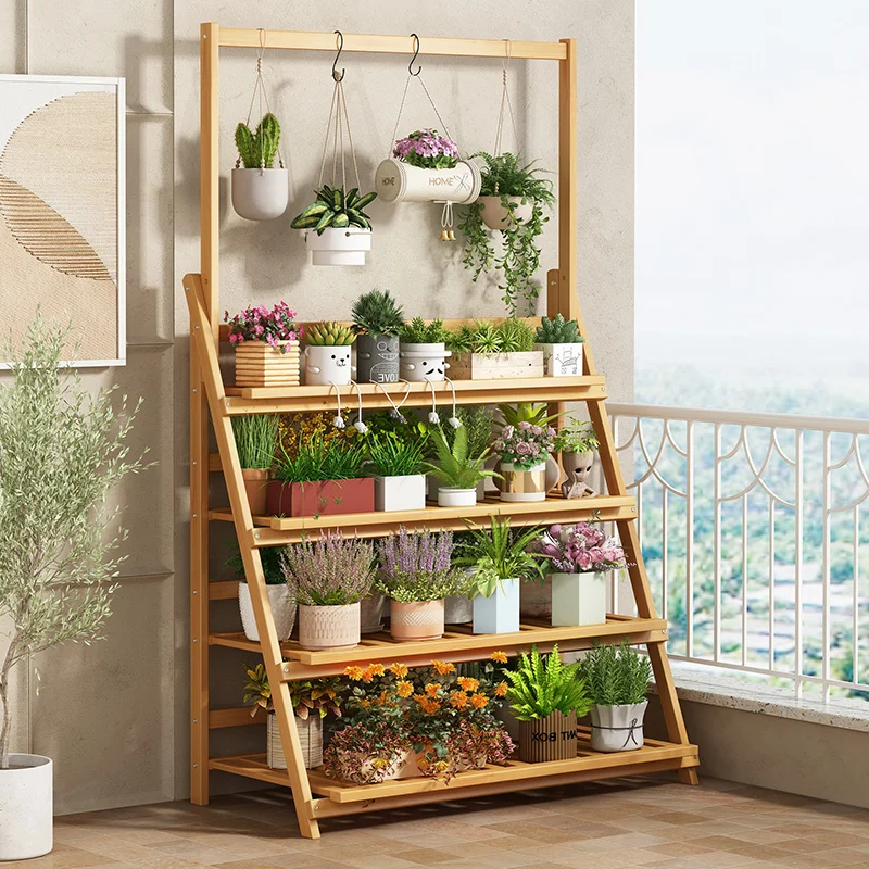 Solid Wood Flower Shelf Plant  - Outdoor Furniture Wood ulasan dan harga